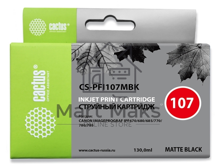 Картридж струйный Cactus CS-PFI107MBK черный матовый (130 мл) для Canon IP iPF670/iPF680/iPF685/iPF770/iPF780/iPF785
