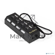 USB-концентратор ExeGate EX293977RUS DUB-42SW (кабель-адаптер USB2.0 --> 4xUSB2.0, кнопки включения/отключения для каждого порта, Plug&Play, черный)