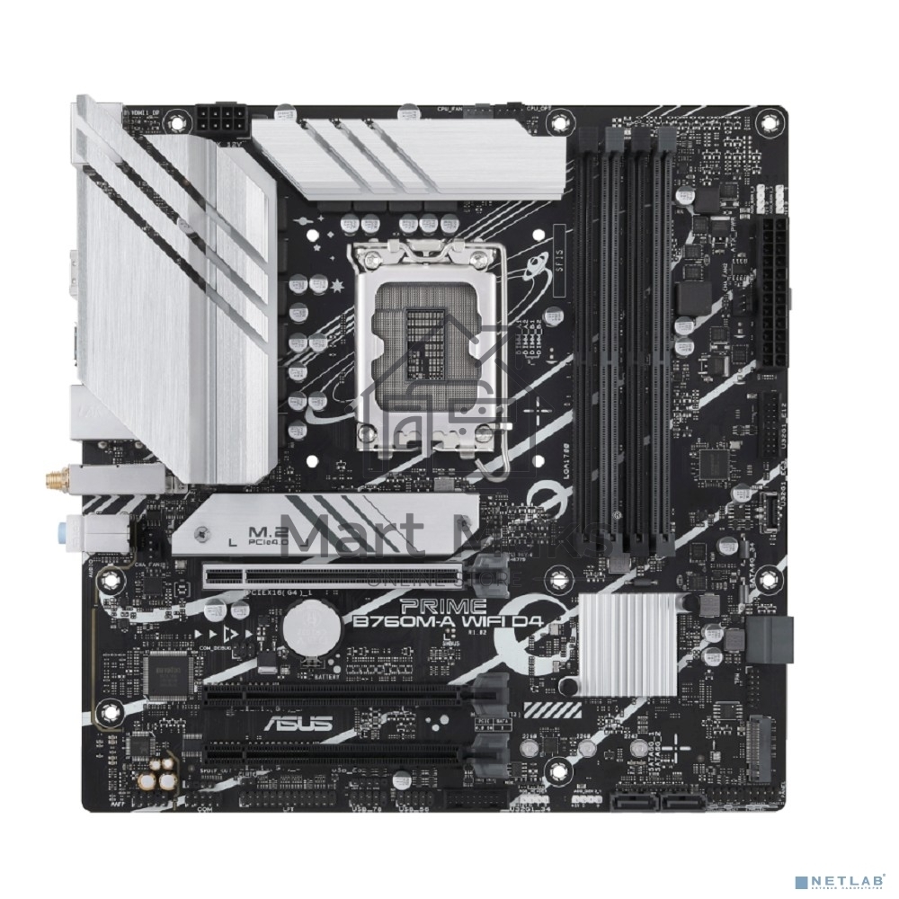 Материнская плата ASUS PRIME B760M-A WIFI D4, LGA 1700, Intel B760, 4xDDR4, 4xSATA, 2xM.2, 1xPCIe 4.0 x16, 1xPCIe 4.0 x4, 1xPCIe 4.0 x1, 2xHDMI, 1xDP, 1x 2.5Gb LAN, 2xUSB-A 3.2 Gen 2, 4xUSB-A 2.0, 3x3.5 мм, 7.1, mATX