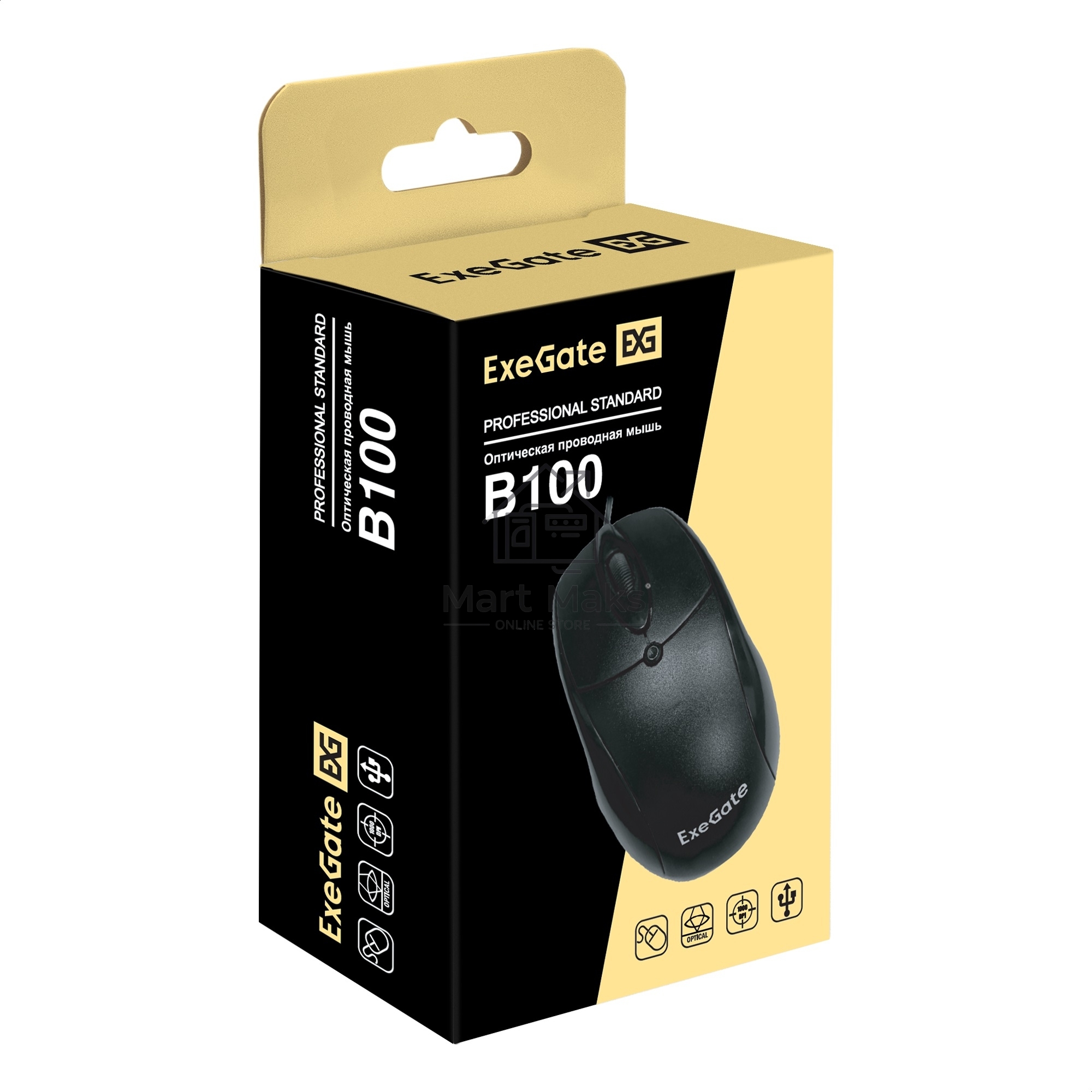 Мышь проводная ExeGate Professional Standard B100 черный, 1000 dpi, USB, кнопки - 3