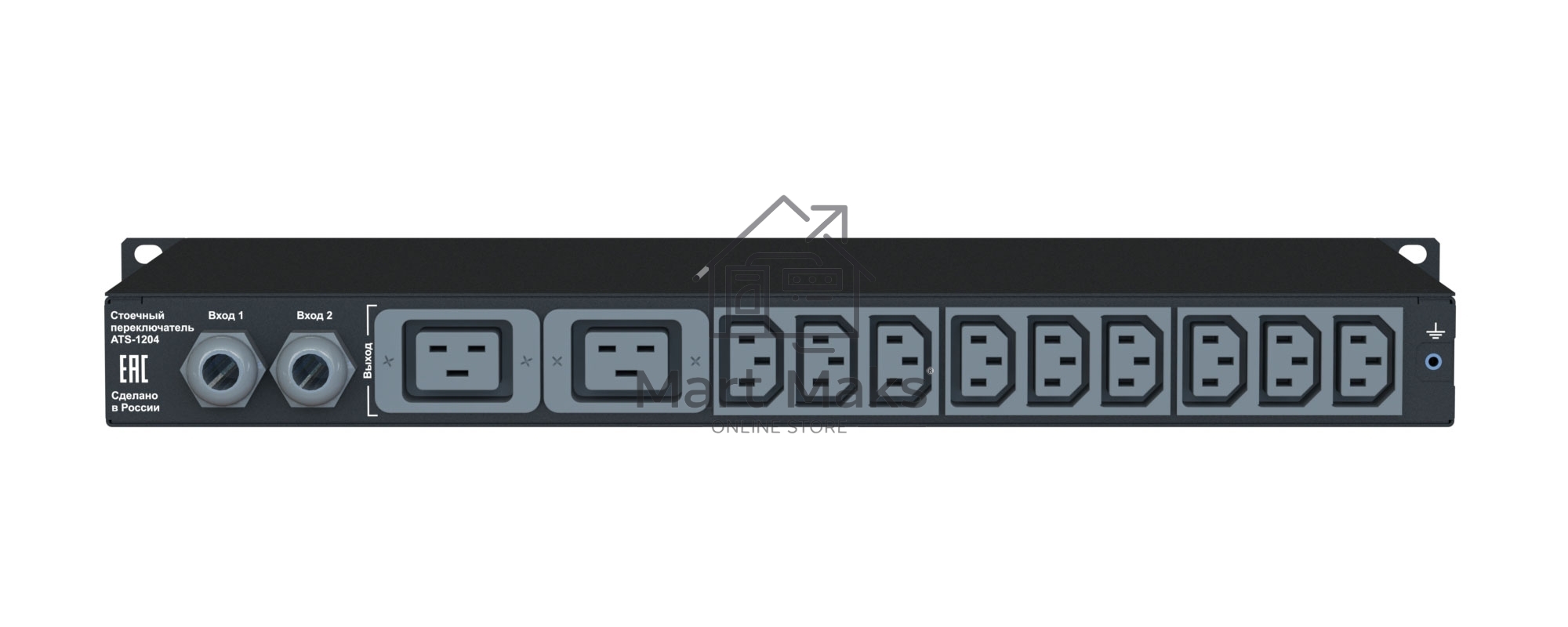 Автоматический ввод резерва ELEMY RACK ATS, 1U, 220В, 32А, OLED, Ethernet, in (2) IEC309, out (2) C19 (9) C13