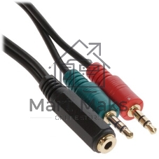 Кабель аудио Cablexpert CCAB-02-35MYHM-0.2MB. 3.5 Jack 4pin(M)/2х 3.5 Jack(F) наушники и микрофон, черный, 0.2м, блистер