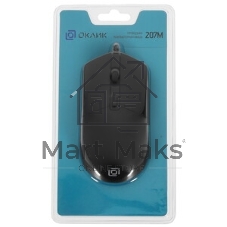 Мышь проводная Oklick 207M черный, 2400 dpi, USB, кнопки - 4