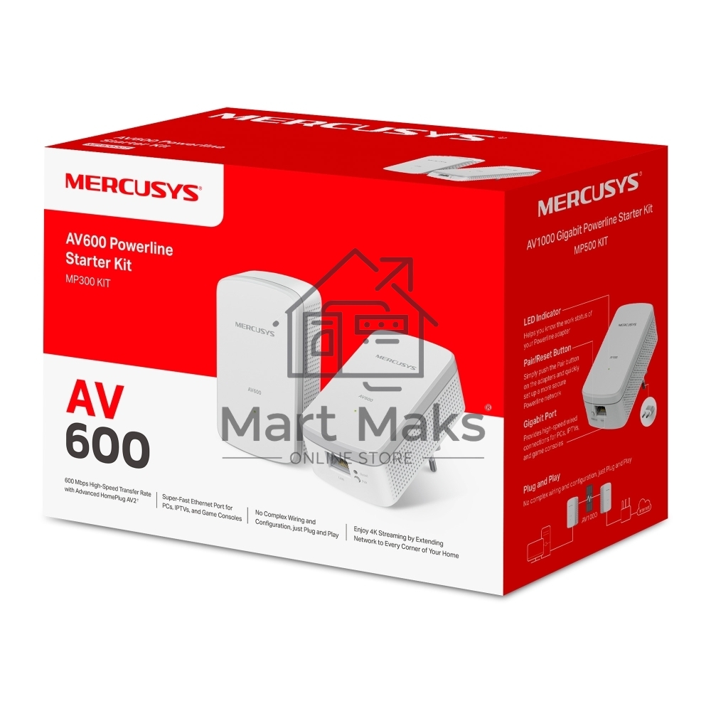 Комплект адаптеров Powerline с розеткой Mercusys MP300 KIT