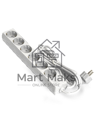 Удлинитель ExeGate ECE-6-1.8W (EX285830RUS), белый, 1,8 м, евровилка с заземлением, 6 евророзеток с заземлением, 2200 Вт