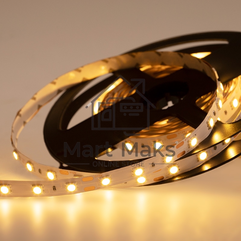 Лента LED открытая, 10 мм, IP23, SMD 5050, 60 LED/m, 12 V, цвет свечения теплый белый