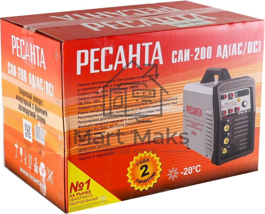 Сварочный аппарат Ресанта САИ-200АД (АС/DC) инвертор ММА DC/TIG