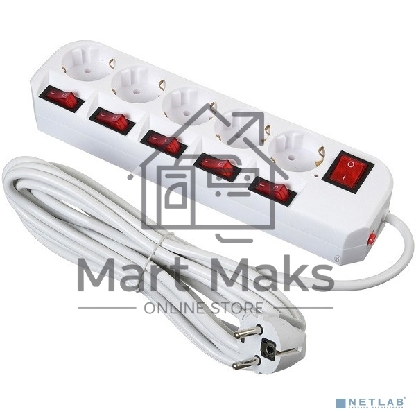 Сетевой фильтр Buro 500SH-5-SW-W 5м (5 розеток) белый (коробка)