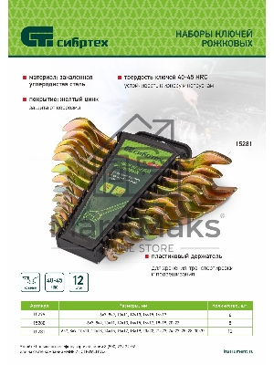 Набор ключей рожковых Сибртех 6-17 мм, 6 шт, желтый цинк