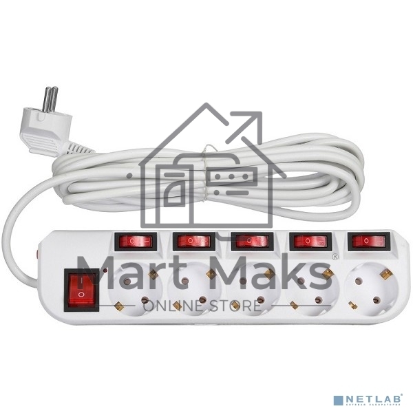 Сетевой фильтр Buro 500SH-5-SW-W 5м (5 розеток) белый (коробка)