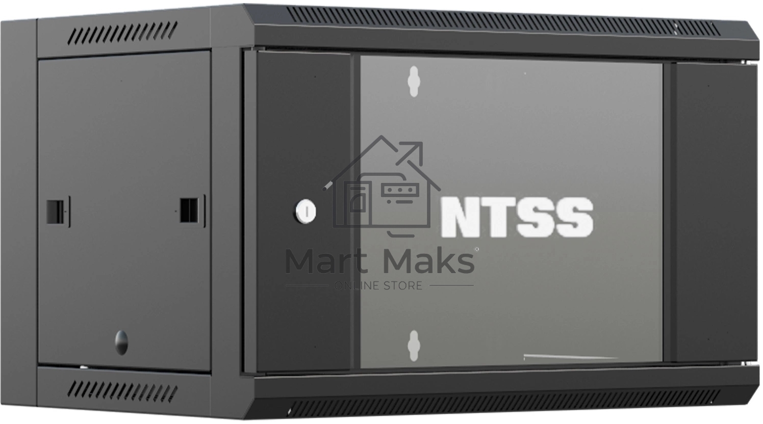 Шкаф коммутационный NTSS (NTSS-W6U6060GS-BL) настенный 6U 570x600мм пер.дв.стекл 60кг черный 19.5кг