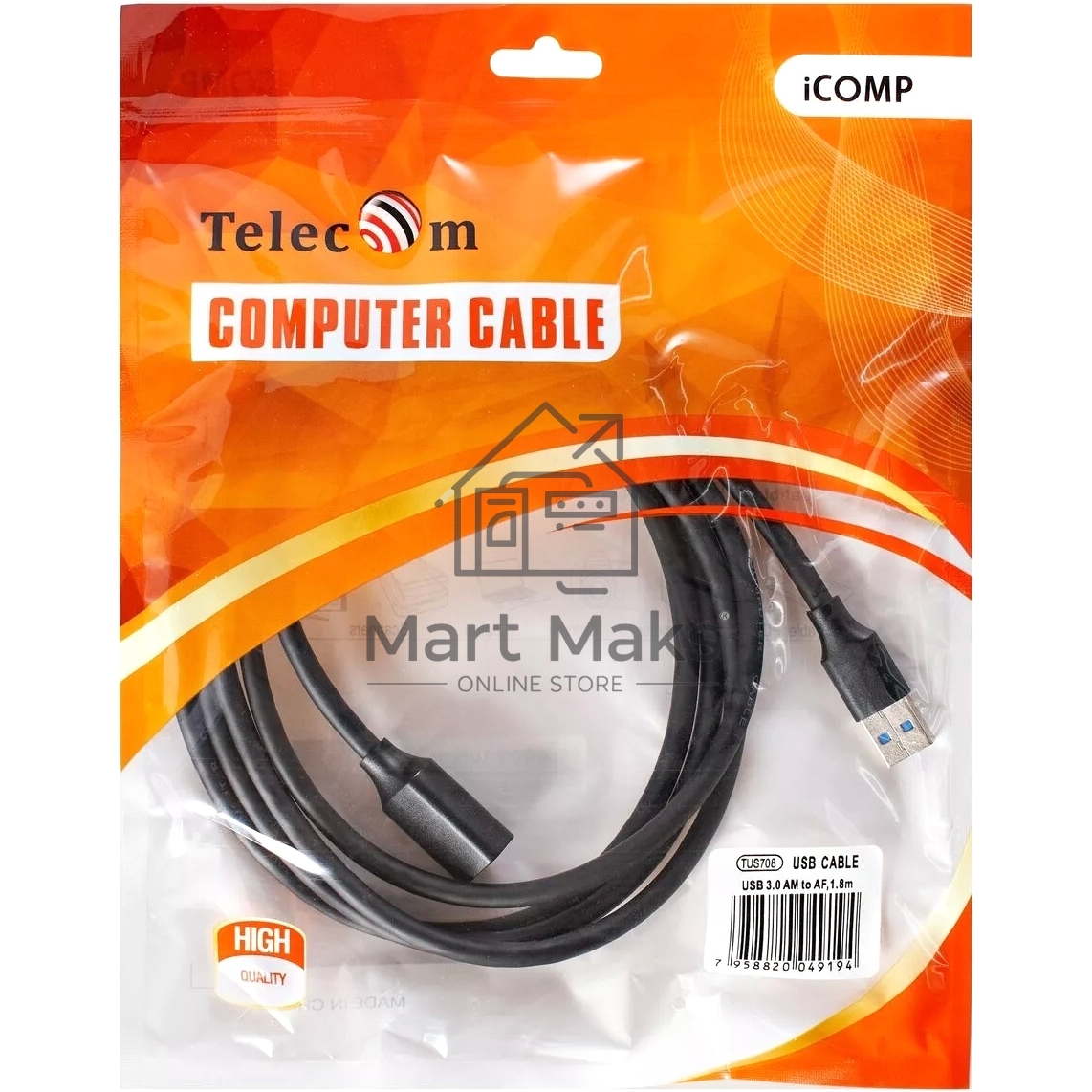 Кабель удлинительный USB3.0 Am-Af 1.8m Telecom черный (TUS708-1.8M)