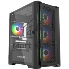 Компьютерный корпус Powercase ByteFlow Micro Black, Tempered Glass, 4х 120мм ARGb fans, ARGb HUB, черный, mATX (CAMBFB-A4)