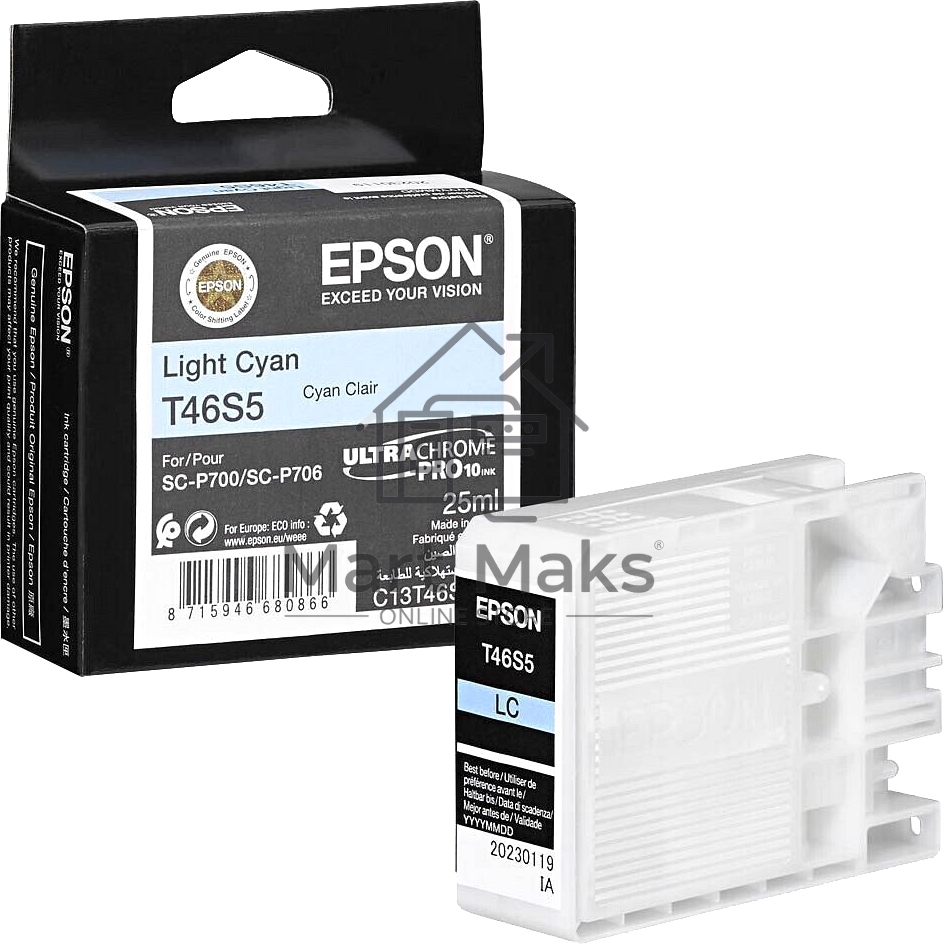 Картридж струйный Epson T46S5 (C13T46S500) светло-голубой (25 мл) для SureColor SC-P700