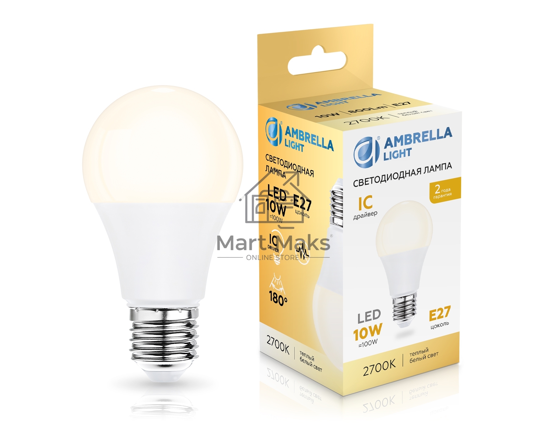 Лампа светодиодная 601003 LED A60 10W IC E27 2700K 175-265V