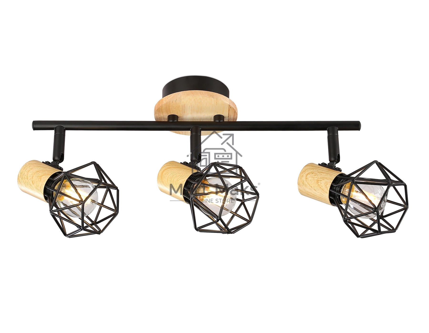 Светильник Ambrella light TR8753/3 BK/WD черный/дерево IP20 E27/3 435*115*200