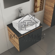 Комплект для ванной, 4 предмета (тумба Bau 60, графит + раковина BAU Hotel 48х37 + смеситель Hotel Still, выпуск клик-клак, хром)