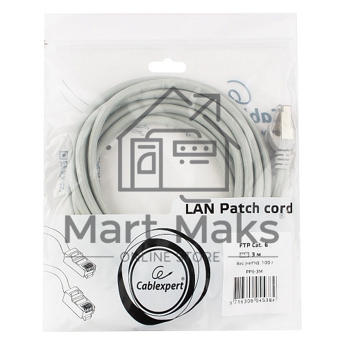 Патч-корд FTP Cablexpert кат.6, 3м, литой, многожильный (серый)