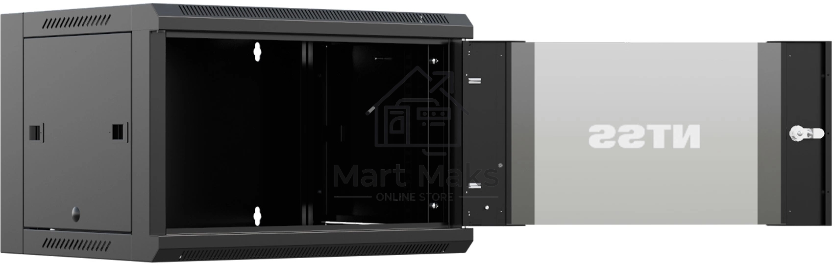 Шкаф коммутационный NTSS (NTSS-W6U6060GS-BL) настенный 6U 570x600мм пер.дв.стекл 60кг черный 19.5кг