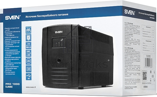 Источник бесперебойного питания SVEN Pro 1000 1000VA/720W USB, RJ-45 (3 EURO) 