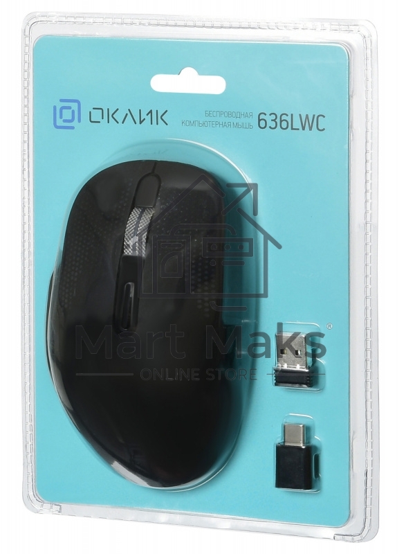Мышь беспроводная Oklick 636LWC черный, 2400 dpi, радиоканал, USB/USB-C, кнопки - 6