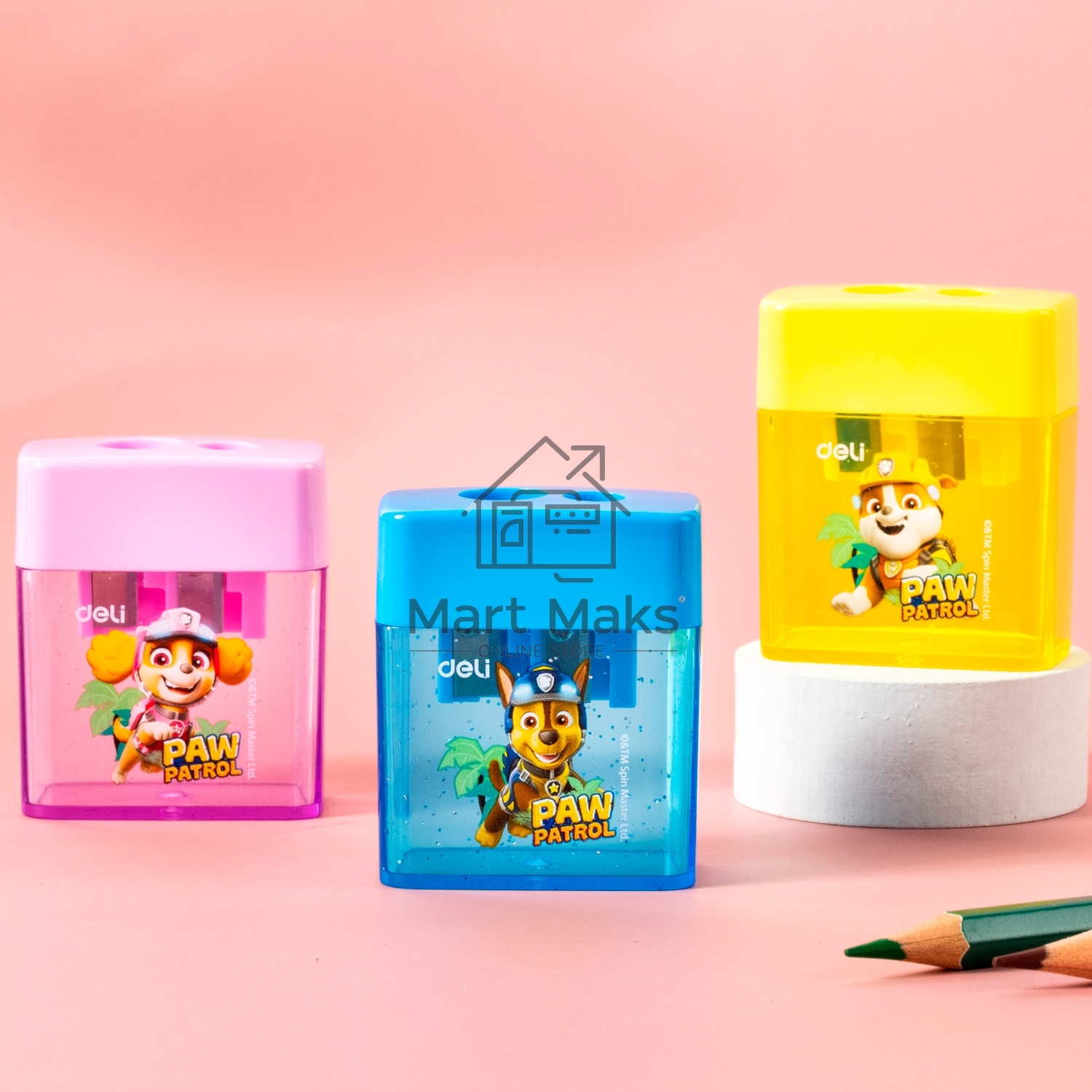 Точилка для карандашей ручная Deli EH551 Paw Patrol, 2 отверстия, пластик, ассорти, дисплей