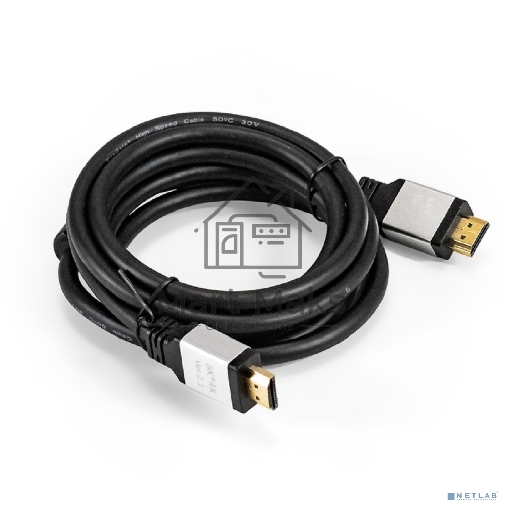Кабель HDMI ExeGate EX-CC-HDMI8K-2.0 (19M/19M, v2.1, 2м, 8K UHD, Ethernet, позолоченные контакты)