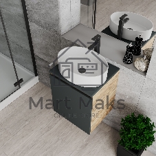 Тумба Bau Dream Blackwood 50 графит, раковина BAU Nimb 50х36, смеситель для раковины высокий Hotel Black, черный, выпуск клик клак, черный