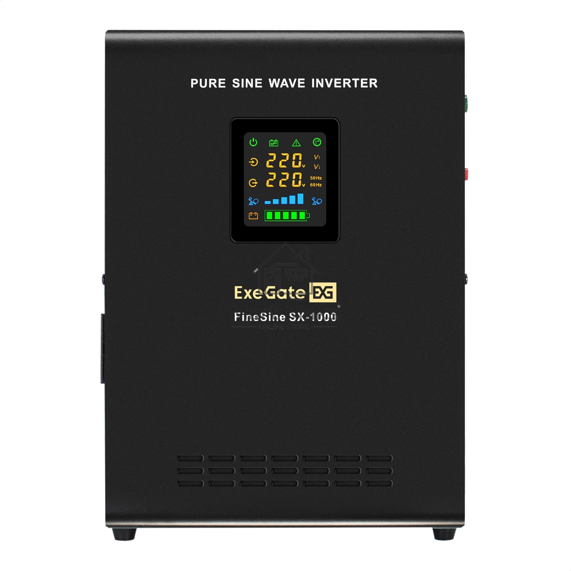 Комплект ИБП EX295997RUS + батарея 45Aч EX285666RUS 1шт (инвертор, синус, для котла, настенный) ExeGate FineSine SX-1000.LCD.AVR.2SH <1000VA/600W, чистая синусоида, цветной LCD-дисплей, AVR, 2*Schuko, линейно-интерактивный, крепление настенное/универсальн