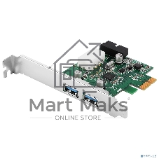 Контроллер ORIENT VA-3U2219PE, PCI-E USB 3.0 2ext/2int (19pin) port, VL805 chipset, разъем доп.питания, oem