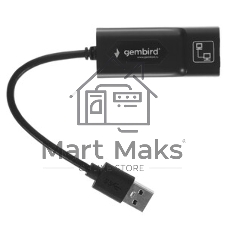 Сетевой адаптер Ethernet Gembird NIC-U10, Type-C USB 2.0 - Fast Ethernet adapter, пластик, черный, RTL8152