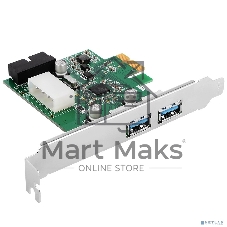 Контроллер ORIENT VA-3U2219PE, PCI-E USB 3.0 2ext/2int (19pin) port, VL805 chipset, разъем доп.питания, oem
