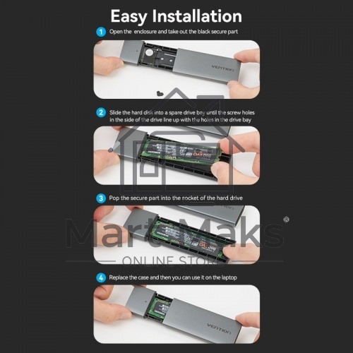Корпус для SSD Vention USB 3.1 Gen 2-C M.2 NGFF (B-Key/B&M Key) Серый