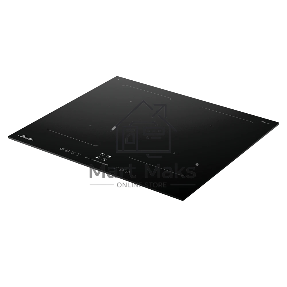 Варочная поверхность MONSHER MHI 6026, 60 см, индукция, High-Tech, inverter, 9 уровней мощности, бустер, Stop and Go, автоматическое отключение, таймер, индикатор остаточного тепла, сенсорное/слайдерное управление, черный