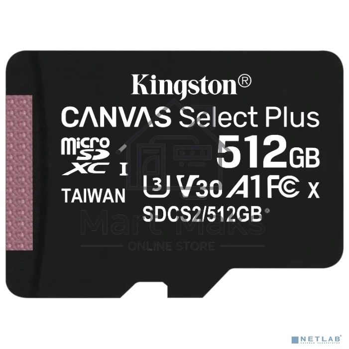 Флеш карта microSDHC 512GB microSDXC Class10 Kingston <SDCS2/512GBSP> UHS-I Canvas Select up to 100MB/s без адапт
