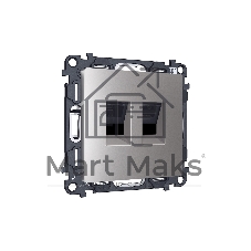 Комплект механизма компьютерной двойной розетки RJ-45 (8P8C) CAT6 с автоматической защитной шторкой ALFA Сталь матовый QUANT (AP5121, VM189) MA512110