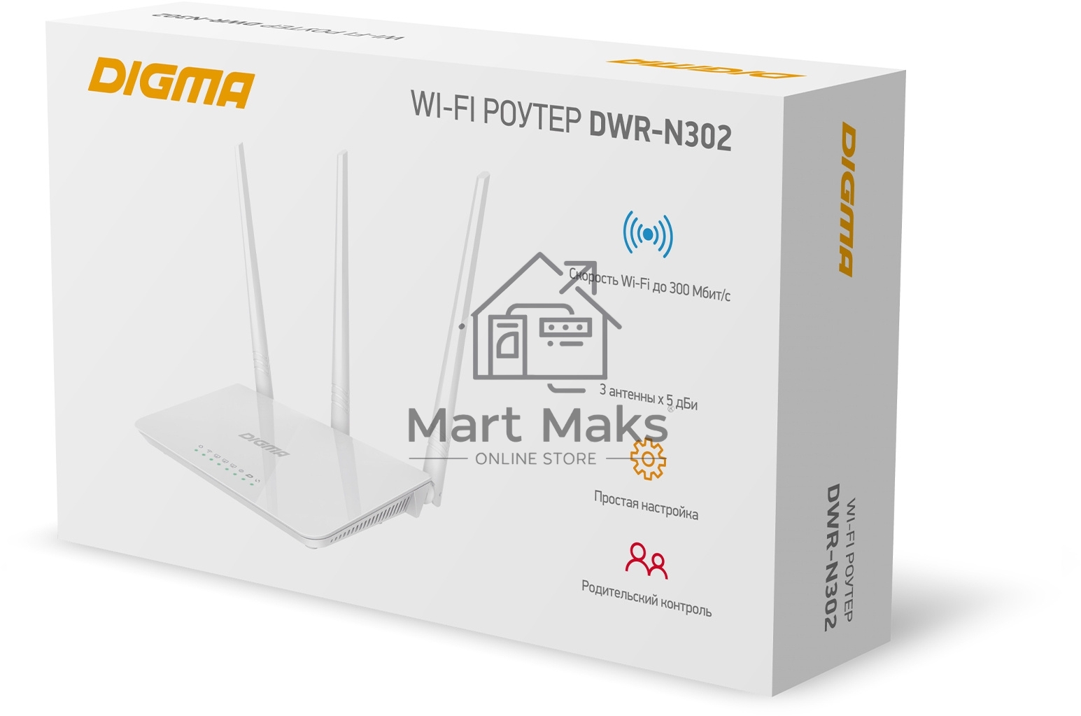 Роутер беспроводной Digma DWR-N302 N300 10/100BASE-TX белый (упак.:1шт)