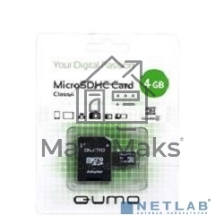 Флэш карта QUMO QM4GMICSDHC4 4Gb MicroSDHC Class 4, SD adapter