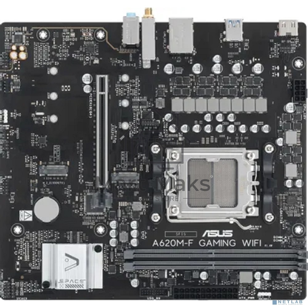 Материнская плата ASUS A620M-F GAMING WIFI, AM5, AMD A620, 2xDDR5, 2xM.2, 1xPCIe 4.0 x16, 1xHDMI, 1x2.5Gb LAN, Wi-Fi 6E, Bluetooth 5.3, 2xUSB-A 5Gbps, 2xUSB-A 2.0, 3x3.5 мм, 7.1, mATX