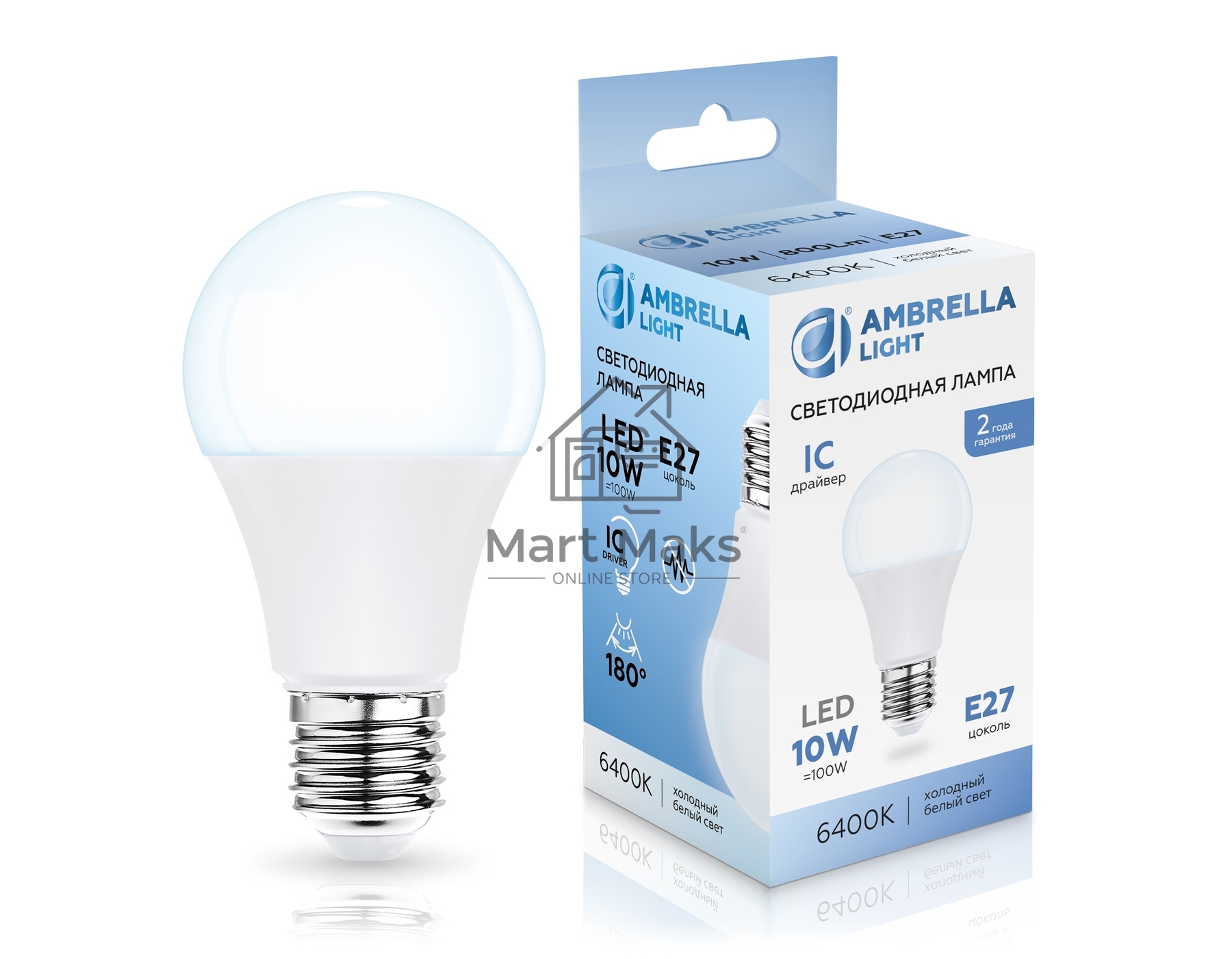 Лампа светодиодная 601006 LED A60 10W IC E27 6400K 175-265V