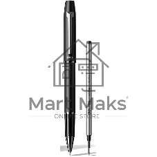 Ручка роллер автоматическая Deli (S153 BLACK) черн d=0.5мм черн. в компл.:стержень с черными чернилами, подарочная коробка (1шт) сменный стержень, 1 стержень, пулевидный пишущий наконечник, линия 0.5мм эрг.зона обх. серебристый