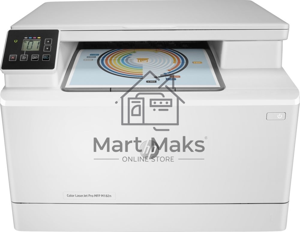 МФУ лазерный HP Color LaserJet Pro MFP M182n (7KW54A), A4, цветной, печ. до 16 стр/мин., 600 x 600 dpi (печать) 1200x1200dpi (скан.), USB, RJ-45, Air Print, Mopria