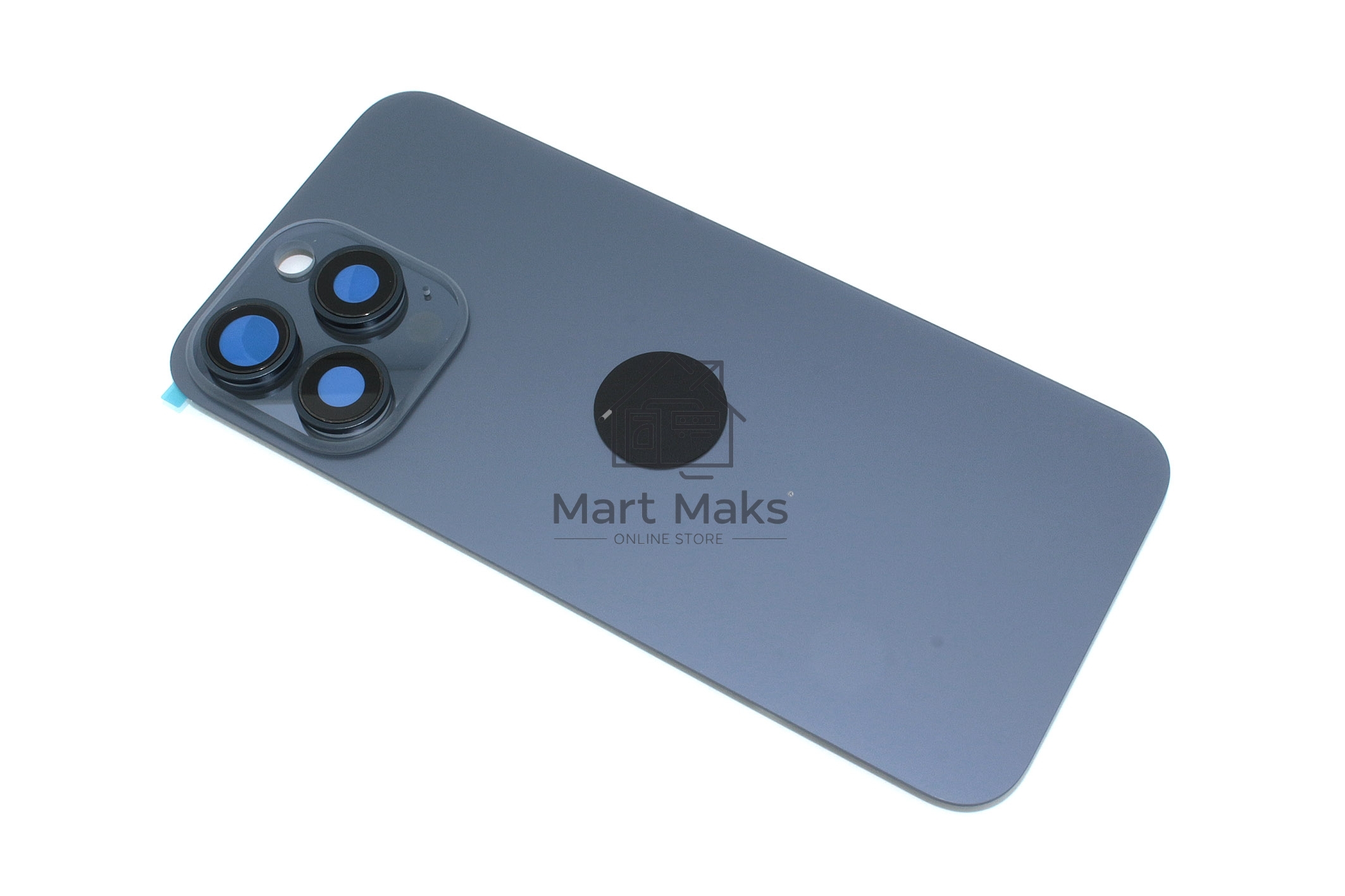 Задняя крышка (стекло) для iPhone 15 Pro Max (A3106) в сборе со стеклом камеры синяя