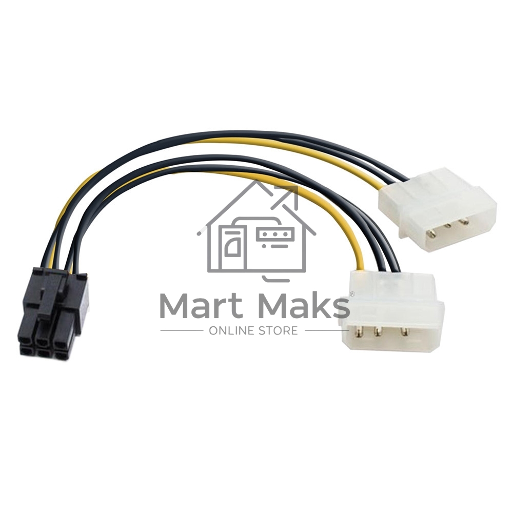 Переходник питания PCI-Express 6pin (от 2х разъемов Molex (IDE) блока питания), 15см Exegate EX138937RUS