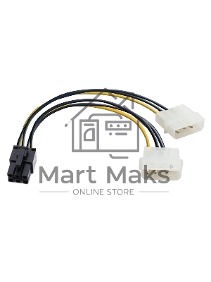 Переходник питания PCI-Express 6pin (от 2х разъемов Molex (IDE) блока питания), 15см ExeGate EX138937RUS