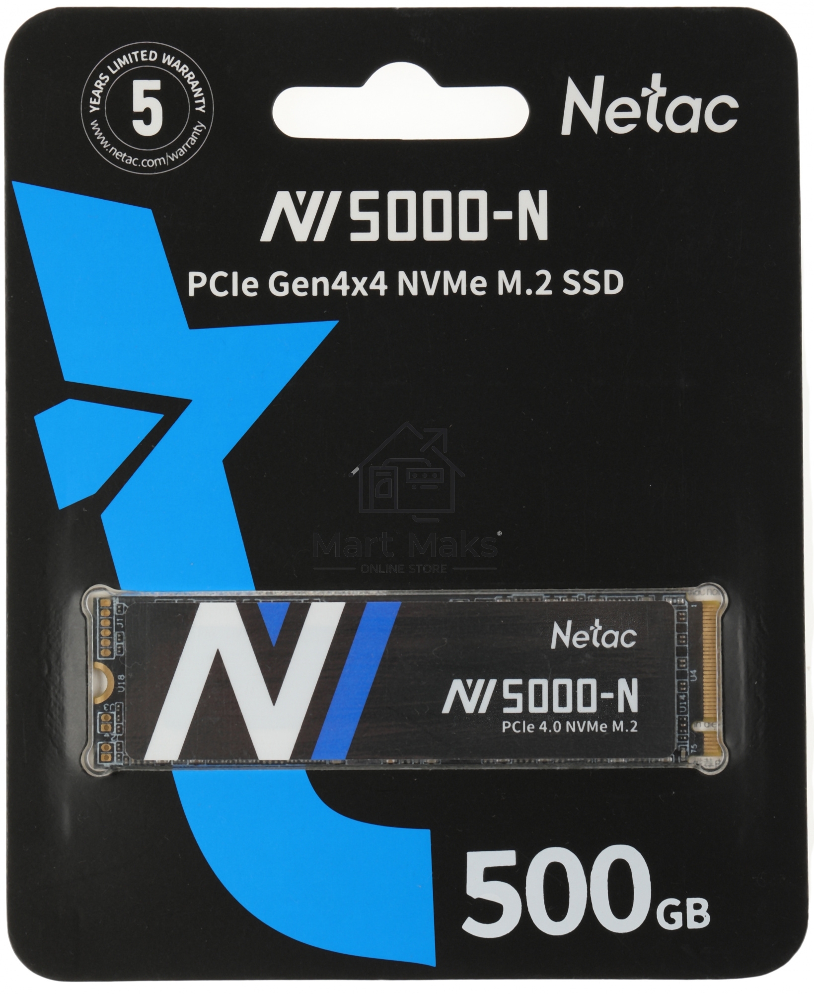 Накопитель SSD Netac NV5000 Pro, 500GB, M.2 2280, PCIe 4.0 x4, NVMe, R/W 4800/2700, с радиатором