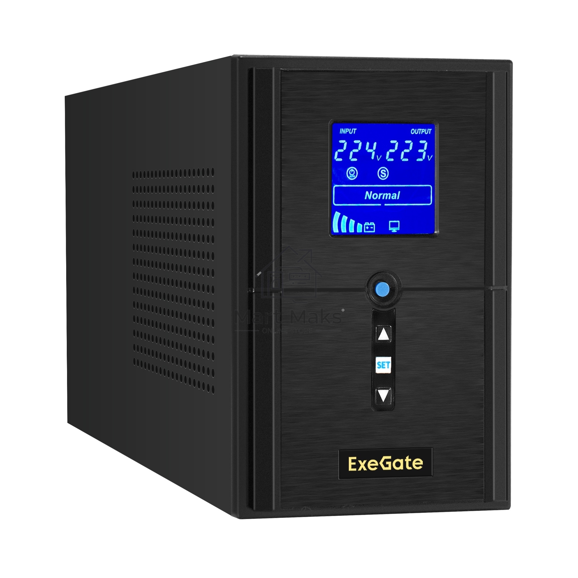 Источник бесперебойного питания (инвертор, синус, для котла) ExeGate SineTower SZ-1500.LCD.AVR.2SH.1C13.USB <1500VA/1200W, чистая синусоида, LCD дисплей, AVR, 2*Schuko+1*C13, USB, линейно-интерактивный, внешняя батарея 24В до 200Ач, Black>