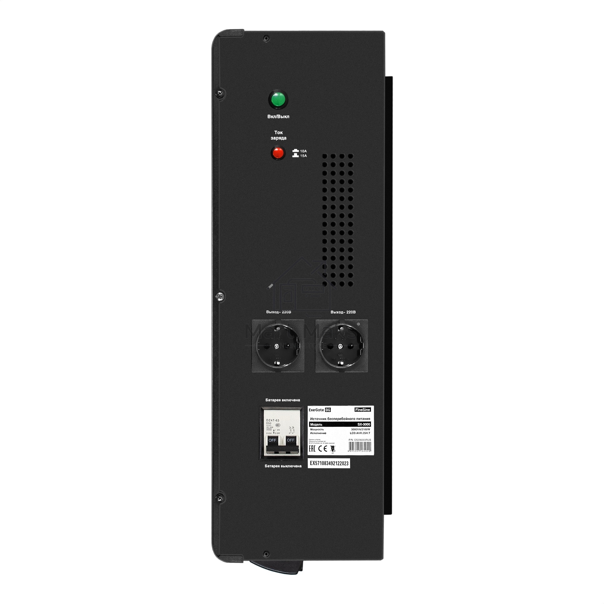 Комплект Источник бесперебойного питания EX296003RUS + батарея 40Aч EX282979RUS 4шт (инвертор, синус, для котла, настенный) ExeGate FineSine SX-3000.LCD.AVR.2SH.T <3000VA/2100W, чистая синусоида, цветной LCD-дисплей, AVR, 2*Schuko+клеммы, линейно-интеракт