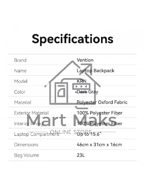 Рюкзак Vention Темно-серый (46см х 31см х 16см)