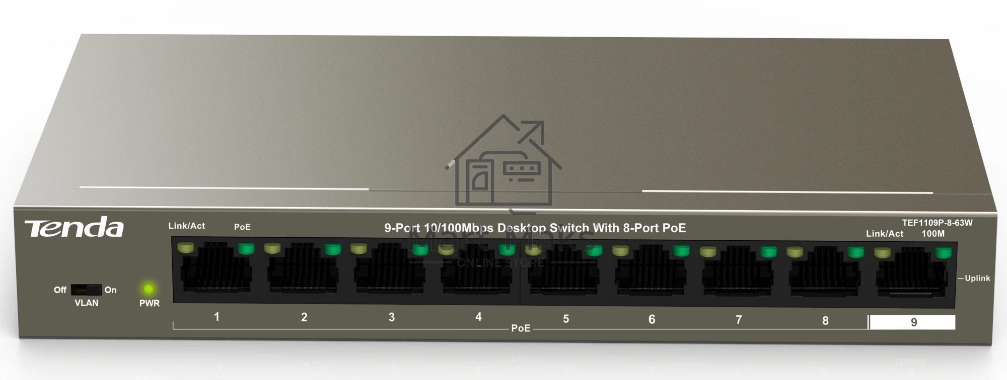 Коммутатор 9PORT 10/100M POE TEF1109P-8-63W TENDA